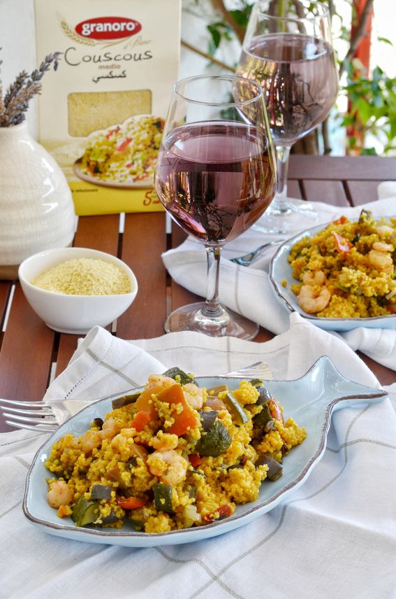 Cous Cous medio con gamberetti ortaggi e curry