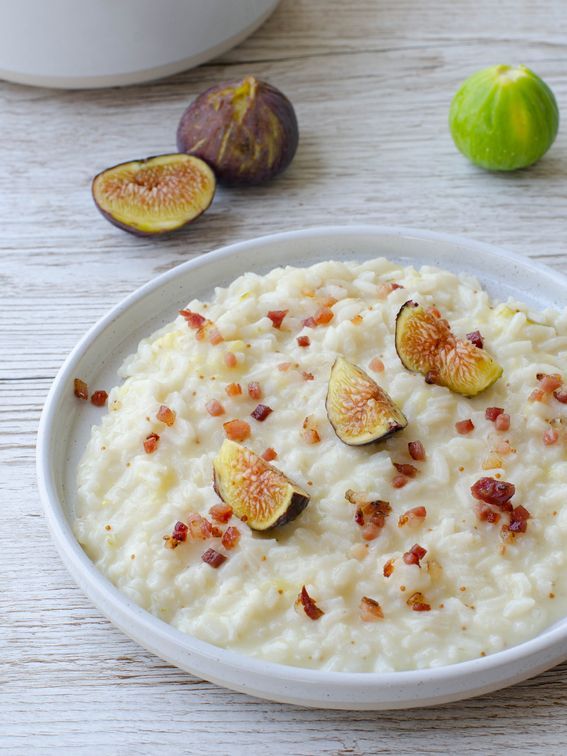 Risotto con fichi freschi burrata Deliziosa e speck croccante